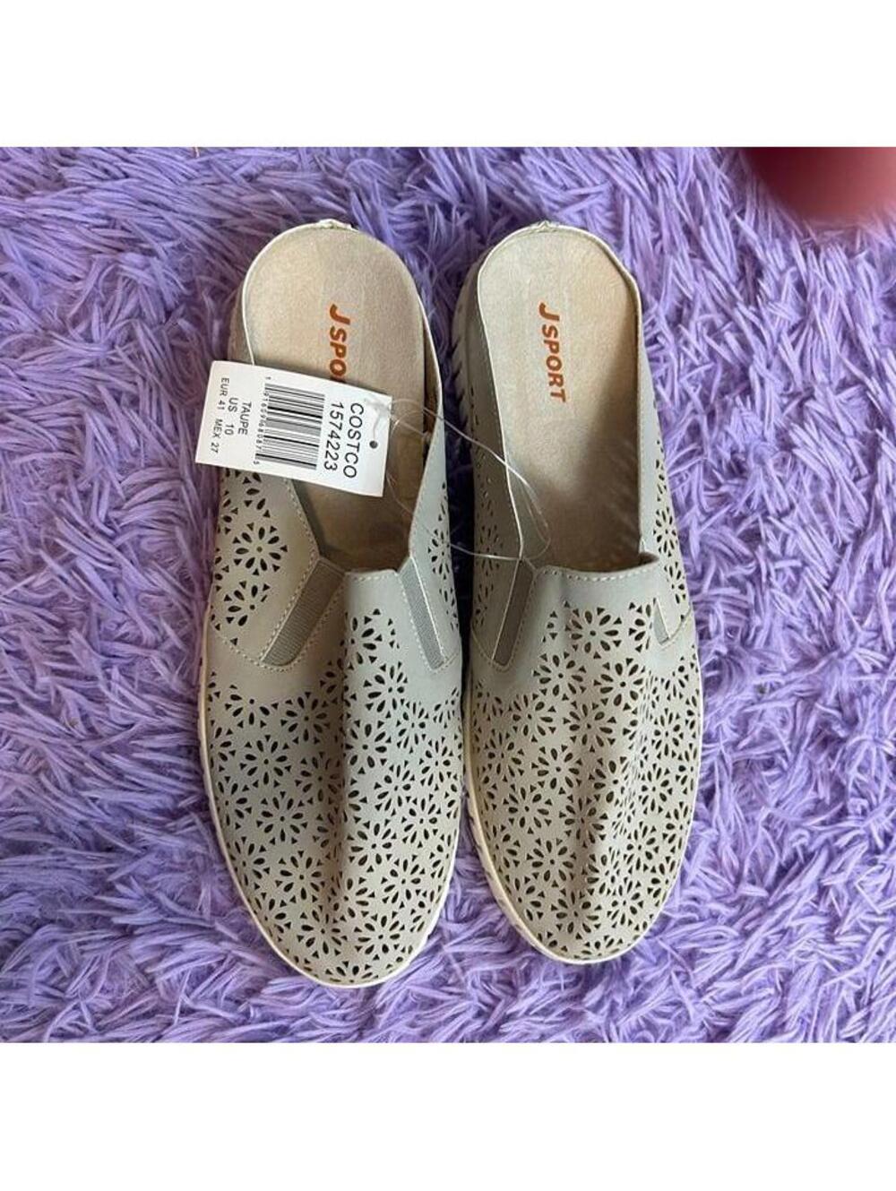 JSport Women's Gray Laser Cut Slip On Loafers Comfort  Memory Foam Shoes 10M